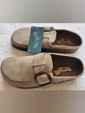 Beige Suede Slip-On Loafers with Buckle